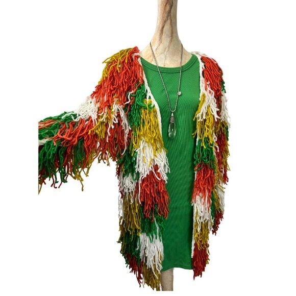 Women’s Multi-Color Fringe Cardigan  Cozy & Stylish Long Sweater for Fall/Winter - Picture 3 of 5